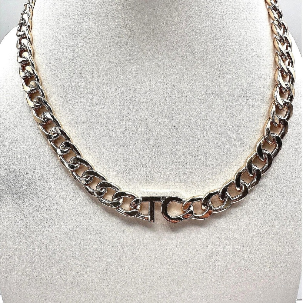 Vintage Y2K Tres Colori Gold Tone Chunky Curb Chain Necklace Statement‎ Jewelry